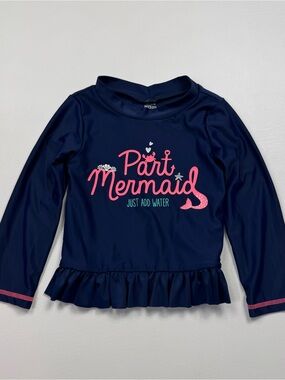Simple Joys Navy "Part Mermaid" Ruffle Hem Swim Top - Pink Accent Size 7/8
